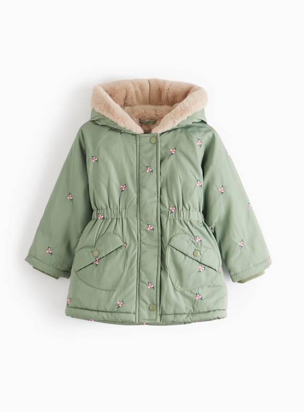 Green Flower Embroidered Parka Coat 1-2 years